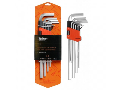 Набор шестигранных ключей удлинённых 9 предметов, пласт.подвес AIRLINE